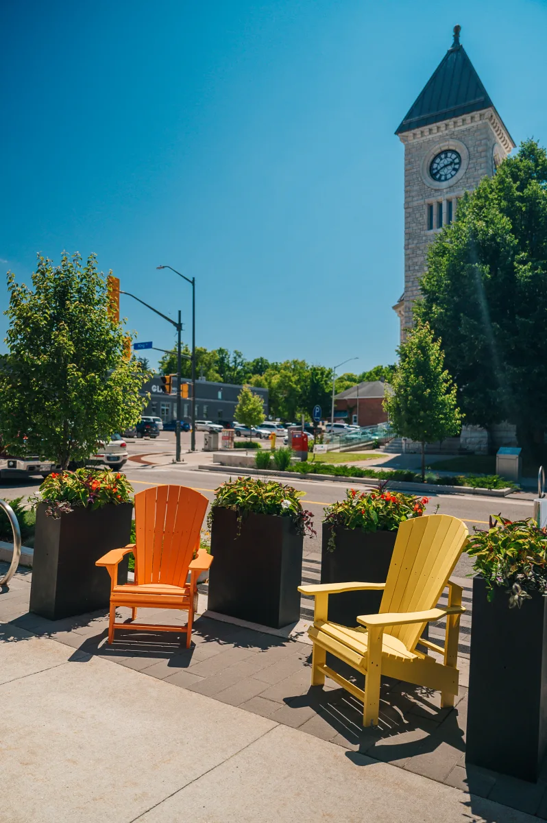 Placemaking Patio Downtown Midland with Midland Public Library in the background